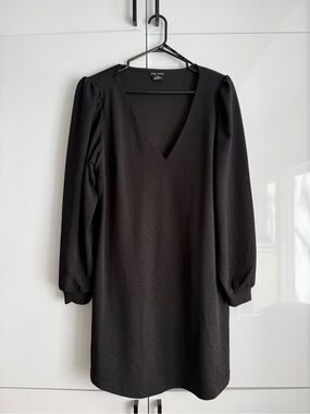 City Chic Black V-Neck Puff Sleeve Long Sleeve Dress